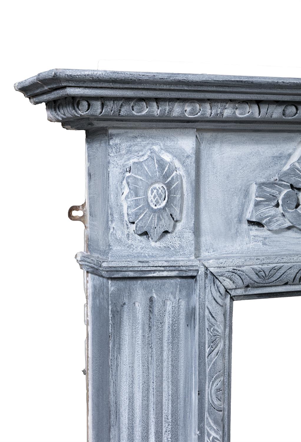 A 20TH CENTURY PAINTED PINE FIRE SURROUND, the moulded top with egg and dart decoration, - Image 4 of 4