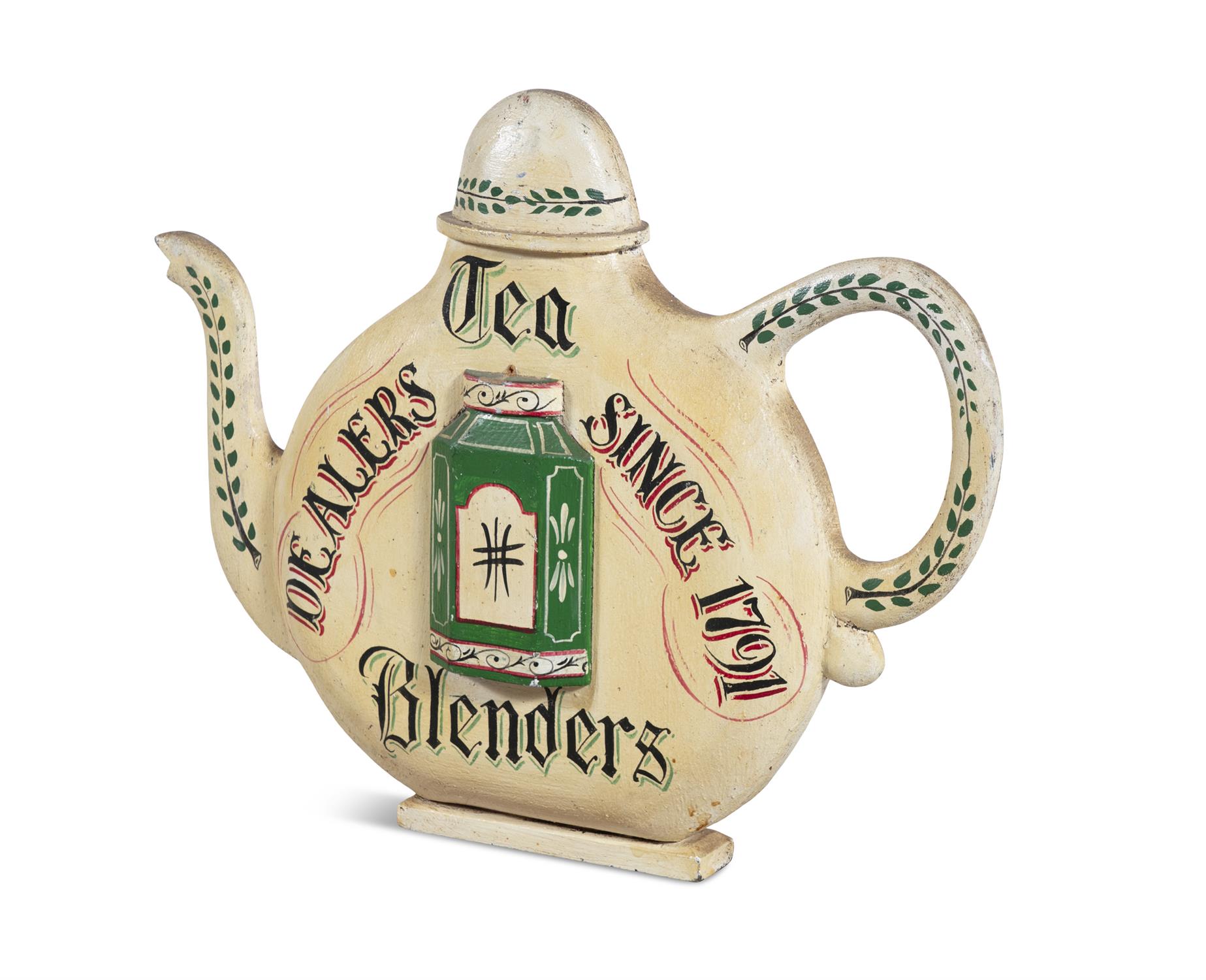 A PAINTED TIMBER SHOP SIGN IN THE FORM OF A TEAPOT, inscribed 'Tea Blenders - Dealers Since - Image 2 of 2