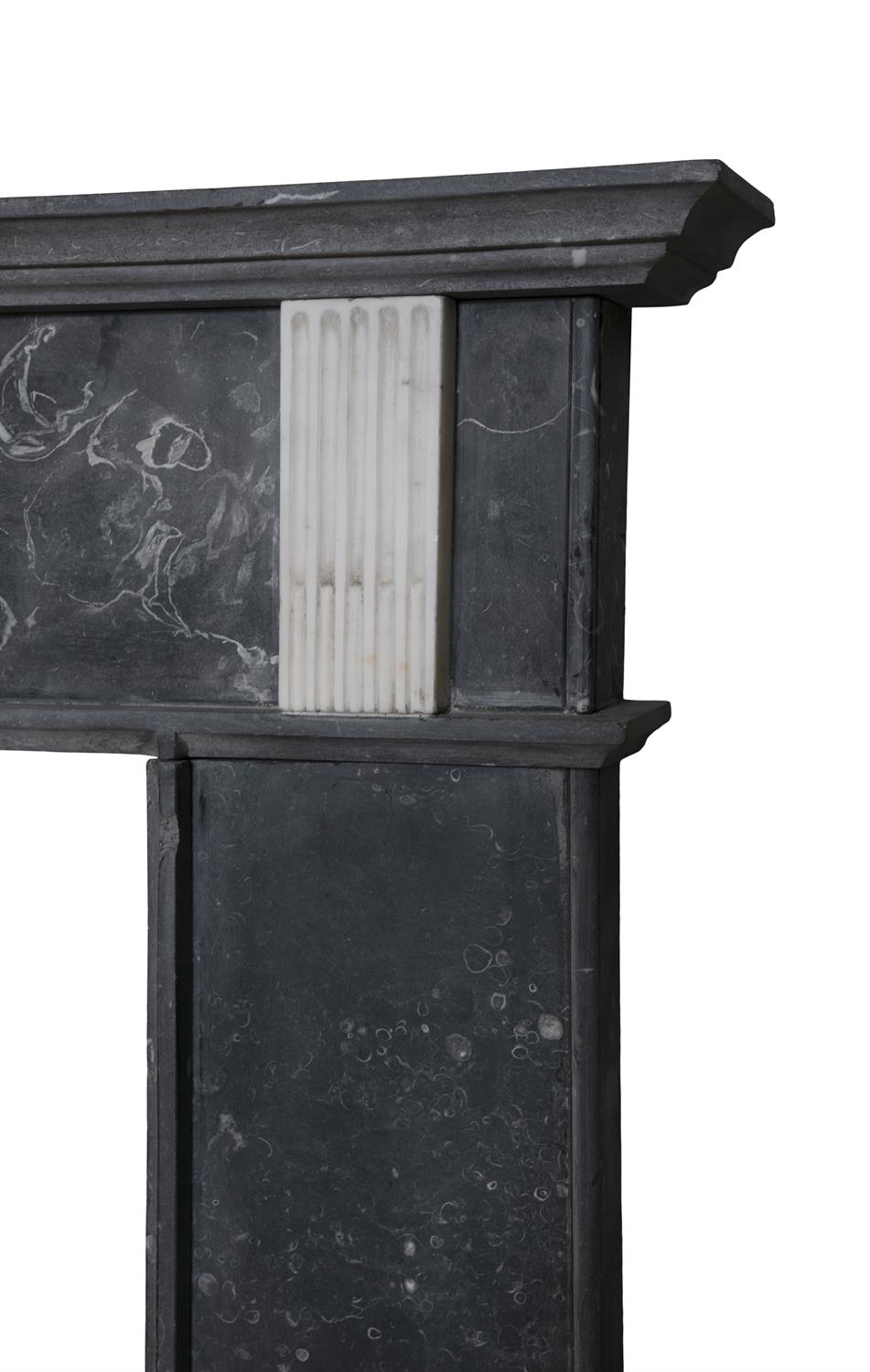 A KILKENNY BLACK MARBLE FIREPLACE C. 1800 with frieze pediment on plain column supports. - Image 2 of 13