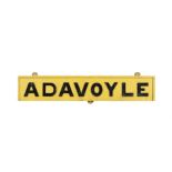A YELLOW PAINTED 'ADAVOYLE' TIMBER GREAT NORTHERN RAILWAY LINE SIGN 28 X 150cm Provenance: