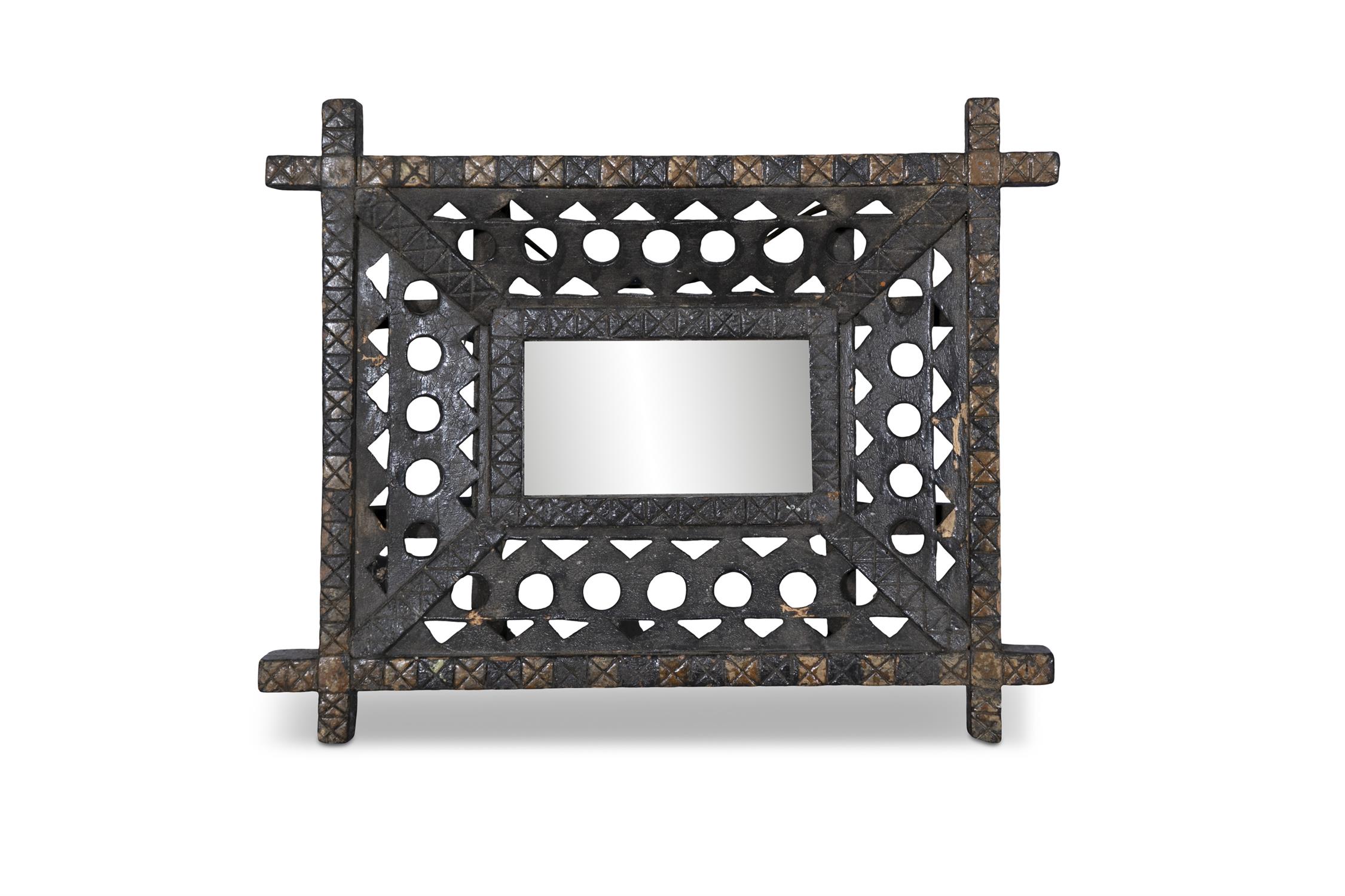 A PAIR OF IRISH PAINTED TIMBER MIRRORS OF RECTANGULAR FORM WITH PIERCED FRAMES. 30 X 46cm - Image 2 of 2