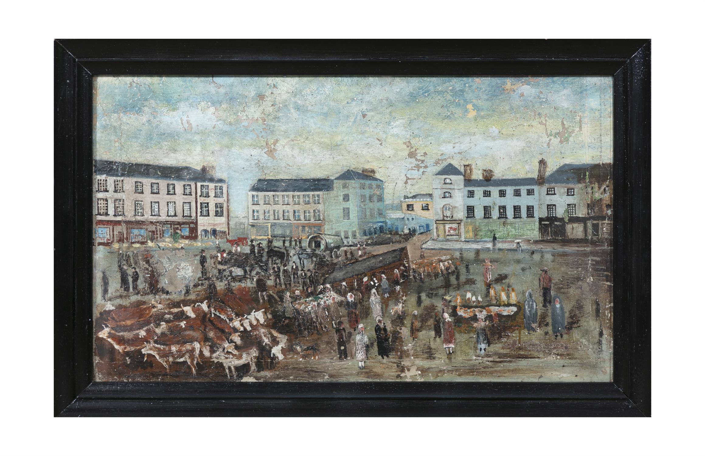 NAIVE SCHOOL (IRISH) Country Fair Scene, Dungarvan Canvas laid down on board, 36 x 62cm - Image 2 of 3