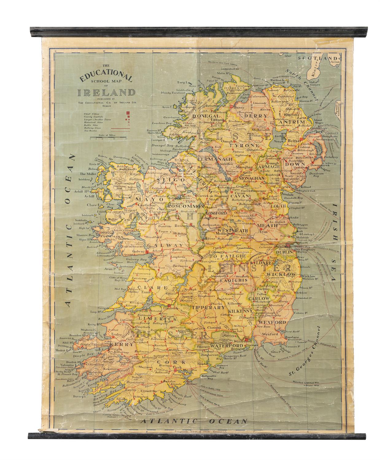 A LARGE MAP 'THE EDUCATIONAL SCHOOL MAP OF IRELAND', stamped 'Ireland' verso. 158cm high, - Bild 2 aus 4
