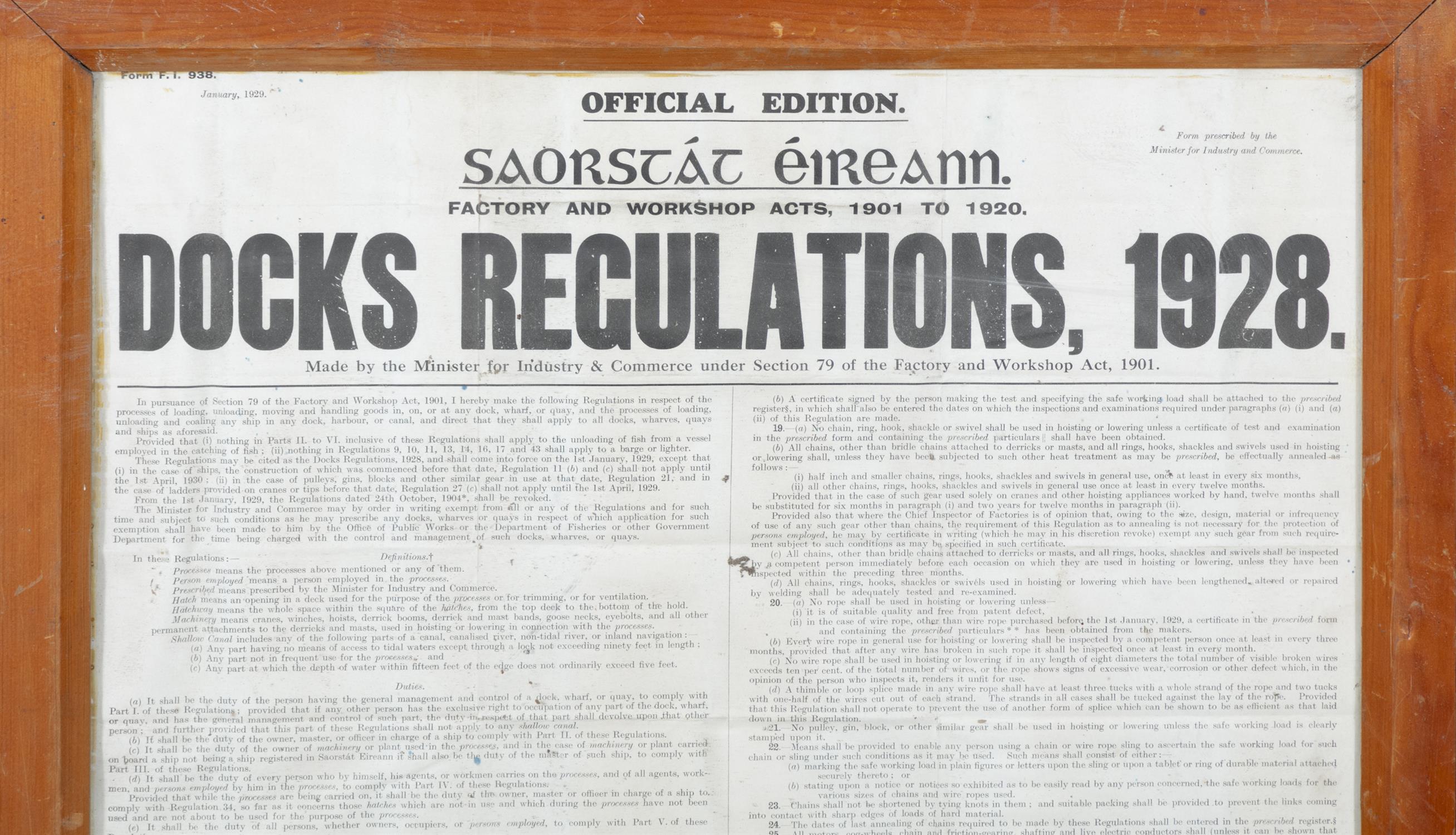 A FRAMED COPY OF 'DOCKS REGULATIONS, 1928', 86 x 54.5cm - Image 3 of 4