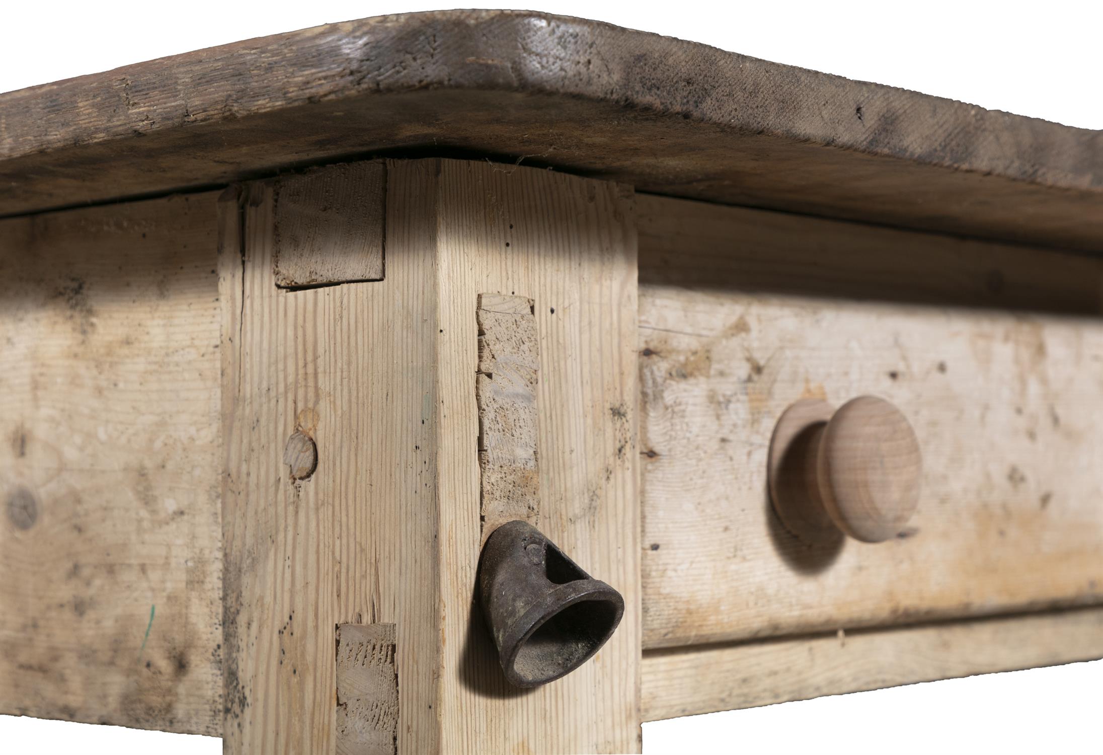 A 19TH CENTURY PITCH PINE FARMHOUSE TABLE, the two-plank rectangular top with rounded corners, - Bild 3 aus 10