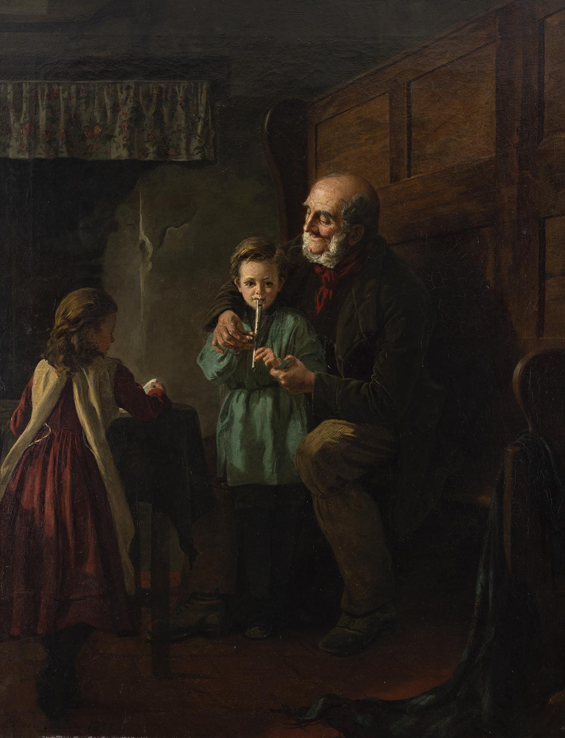 ELLEN CONOLLY RA (FL. 1873-85) A Music Lesson Oil on canvas, 89.5 x 69.5cm (35¼ x 27¼") Signed