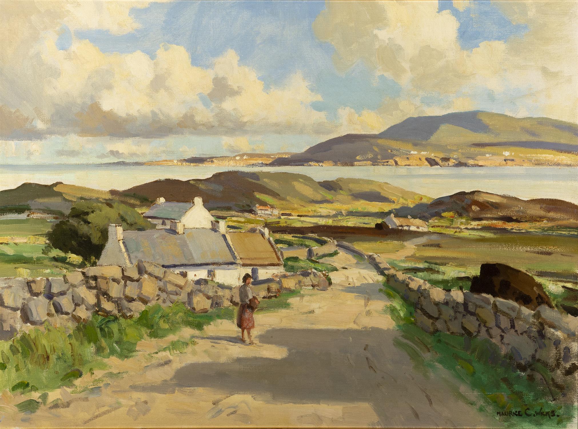 MAURICE C. WILKS ARHA RUA (1910 - 1984) West of Ireland landscape with figure on a road way Oil