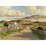 MAURICE C. WILKS ARHA RUA (1910 - 1984) West of Ireland landscape with figure on a road way Oil