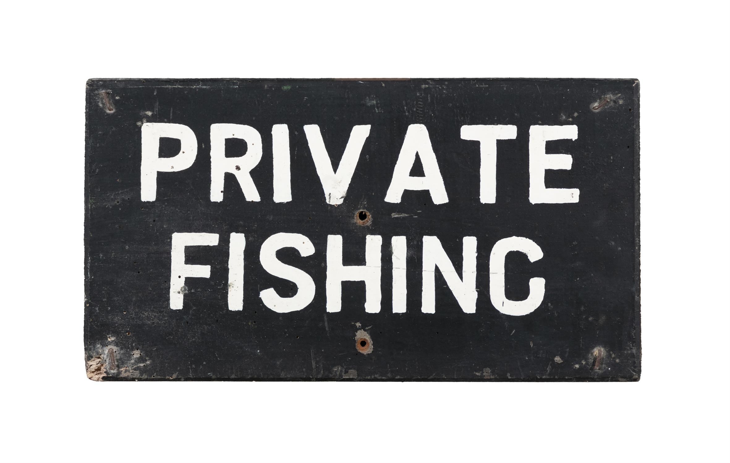 TWO GREEN AND WHITE PAINTED TIMBER ESTATE SIGN 'PRIVATE FISHING; PRIVATE NO. FISHING'. - Image 3 of 3