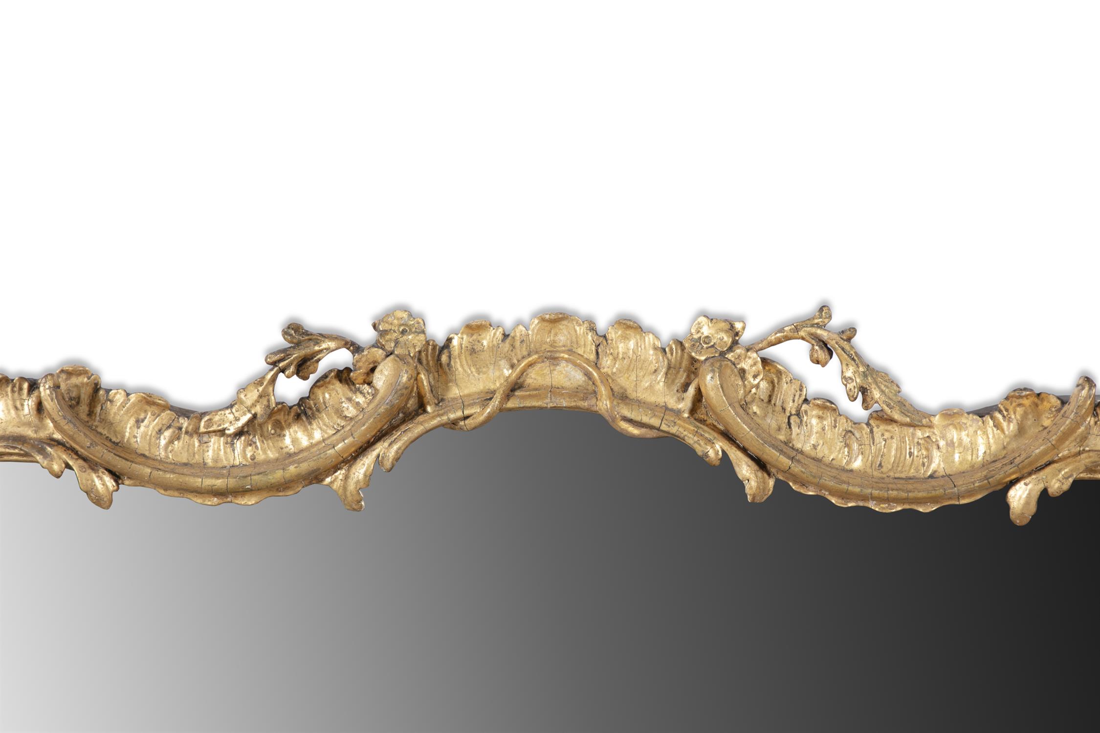 AN 18TH CENTURY ROCOCO GILTWOOD AND GESSO COMPARTMENTAL OVERMANTLE MIRROR, of shaped - Image 2 of 4