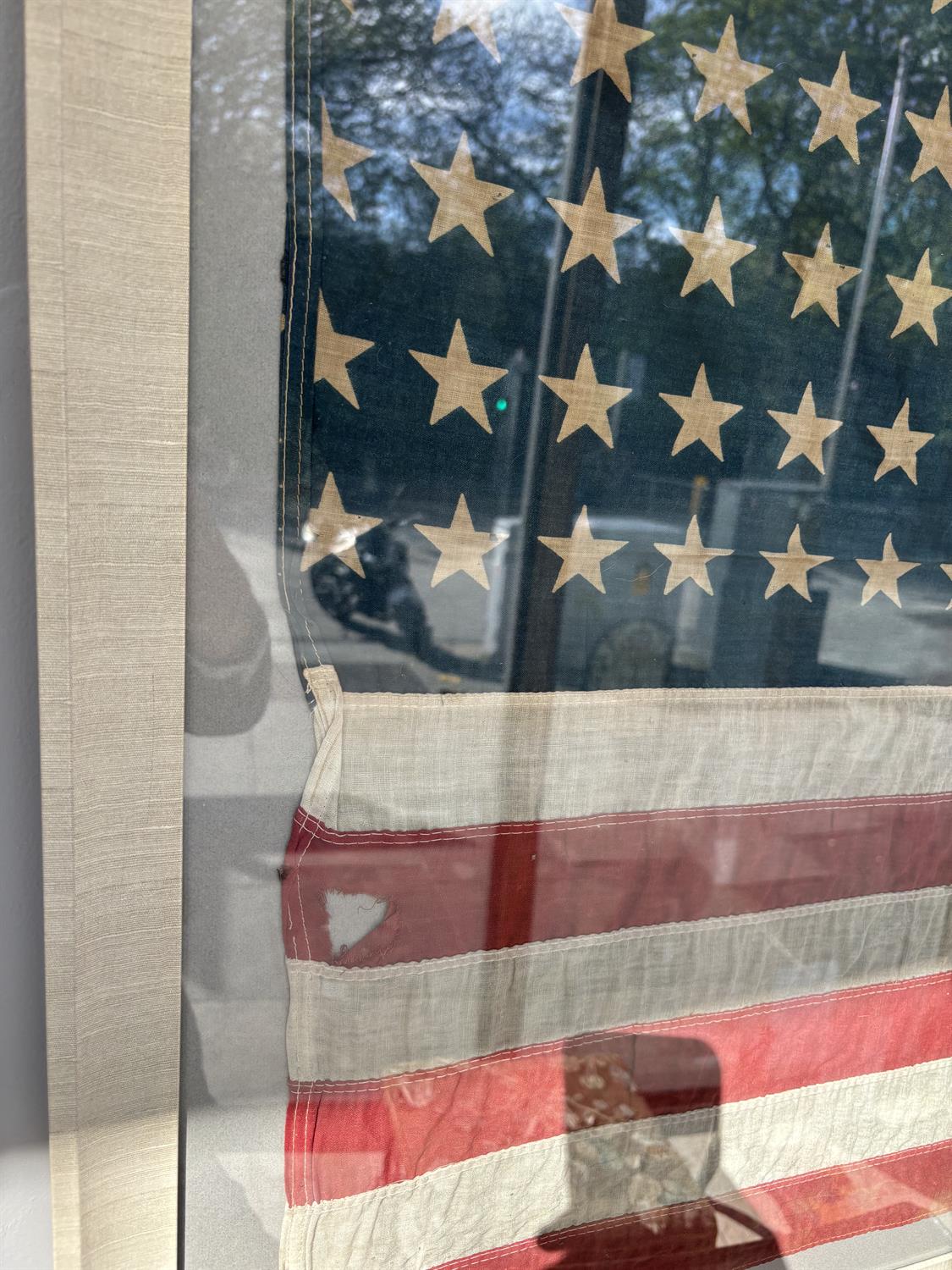 A FOURTY-EIGHT STAR AMERICA FLAG, EARLY 20TH CENTURY dyed linen laid down on board, framed. 68. - Image 6 of 7