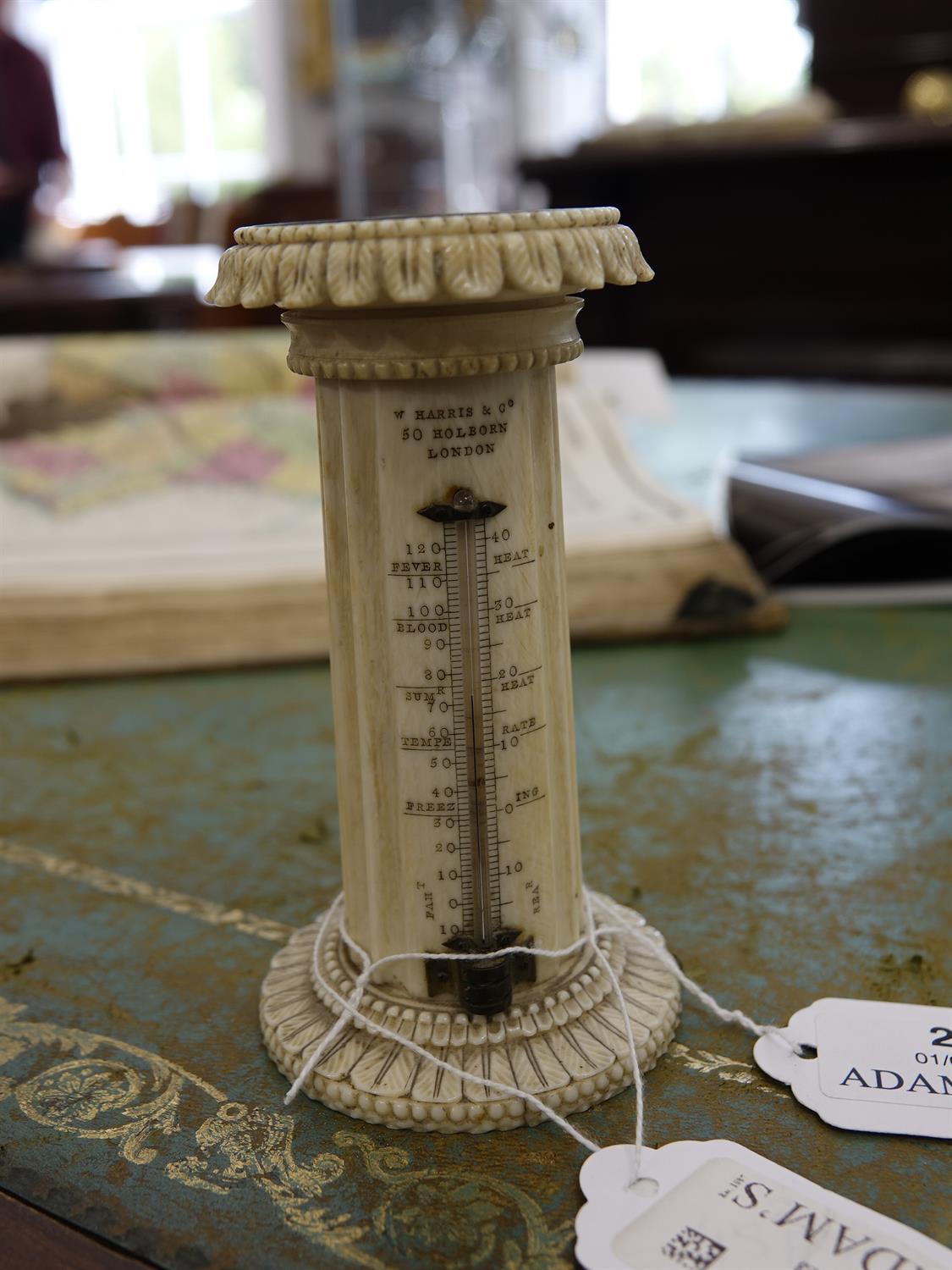 *AN IVORY PEDESTAL DESK THERMOMETER & COMPASS, BY HARRIS & CO, HOLBORN, LONDON in form of fluted - Image 6 of 11
