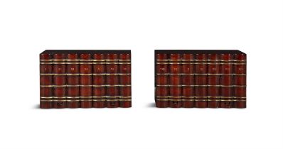 AN UNUSUAL PAIR OF NOVELTY LIBRARY STORAGE BOXES, EARLY 19TH CENTURY in mahogany and parcel gilt,