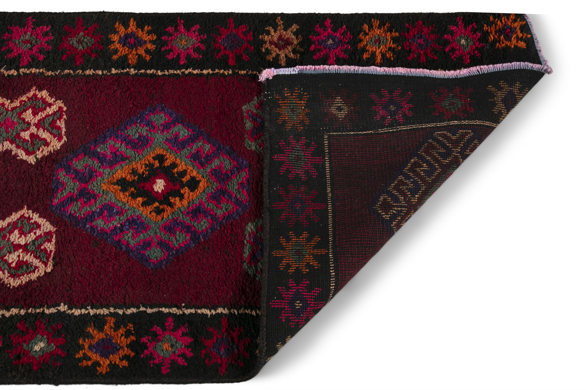 A WOOL RUNNER, IRAN, C.1970s, 434 x 92cm the central field woven with geometric motifs and - Image 2 of 4