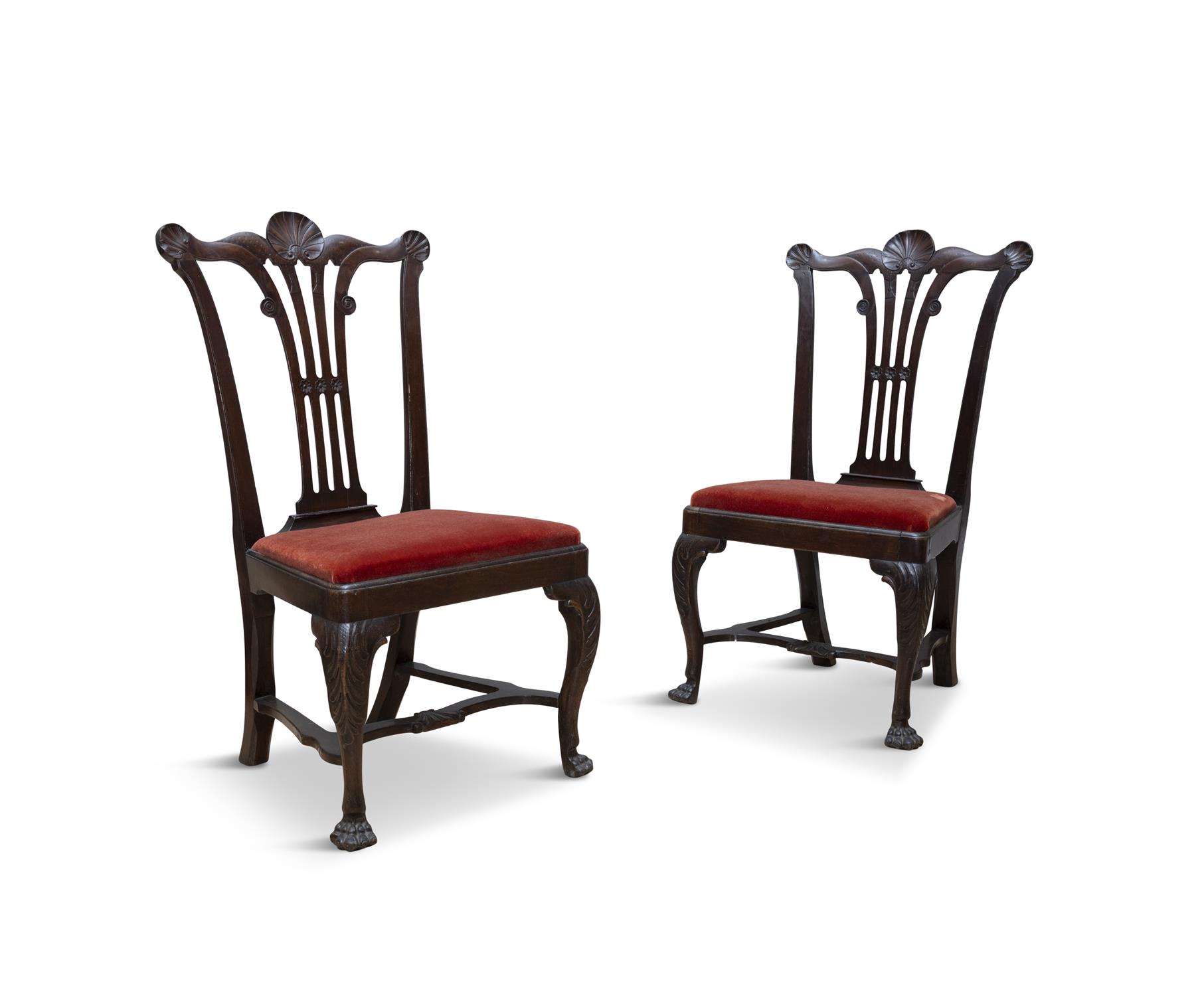 A PAIR OF IRISH MAHOGANY CHAIRS, C.1750, the waved crest rails accentuated with shell corners, - Image 2 of 5