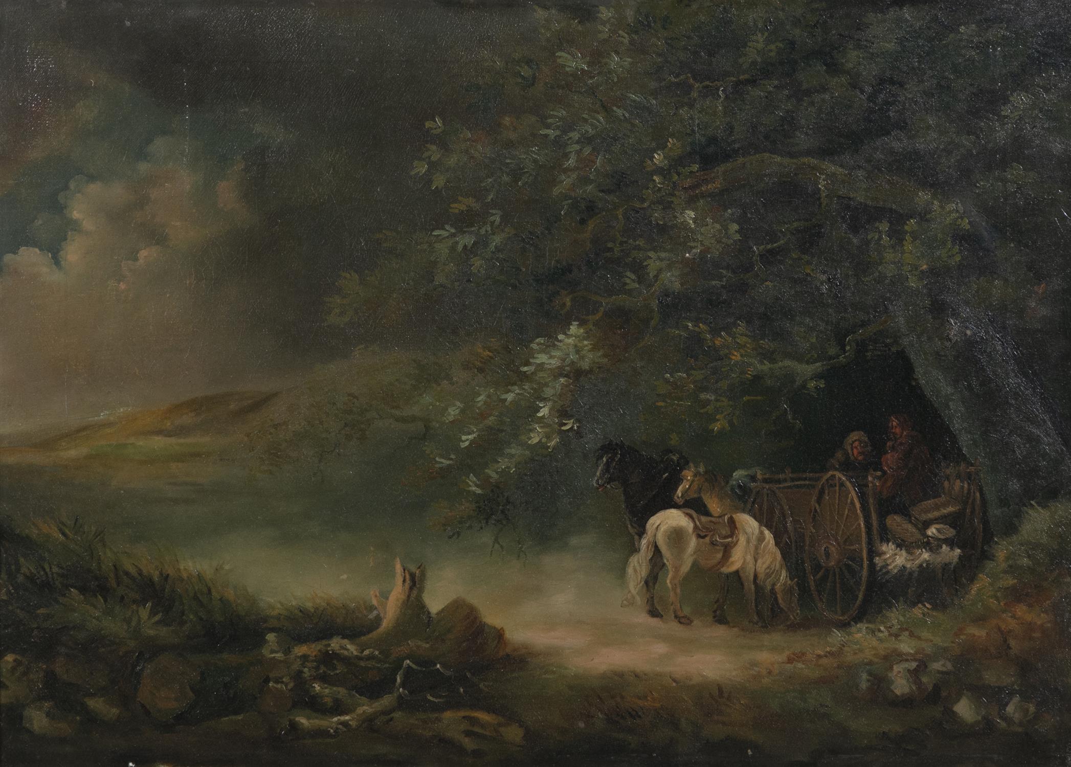 ENGLISH SCHOOL,19TH CENTURY A Wooded Landscape With Travellers Beside a Cart and Horses, - Image 2 of 3