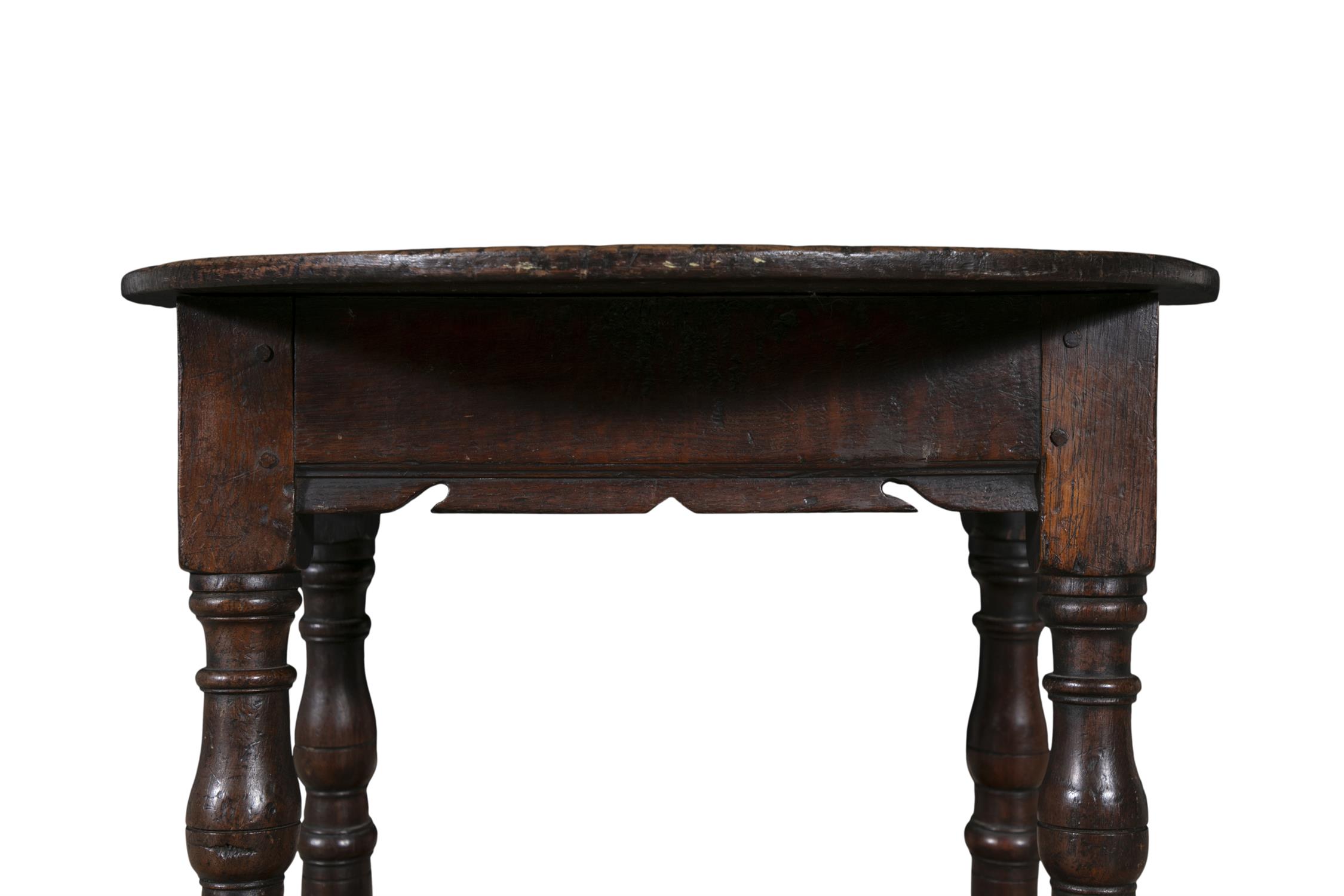 AN OAK JOINT STOOL, PENNSYLVANIA, LATE 17TH/EARLY 18TH CENTURY the circular top above a shaped - Image 3 of 8