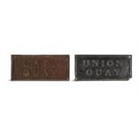 A RARE PAIR OF COUNTY CORK STREET SIGNS 'Union Quay' and 'Lapp Quay', cast iron rectangular