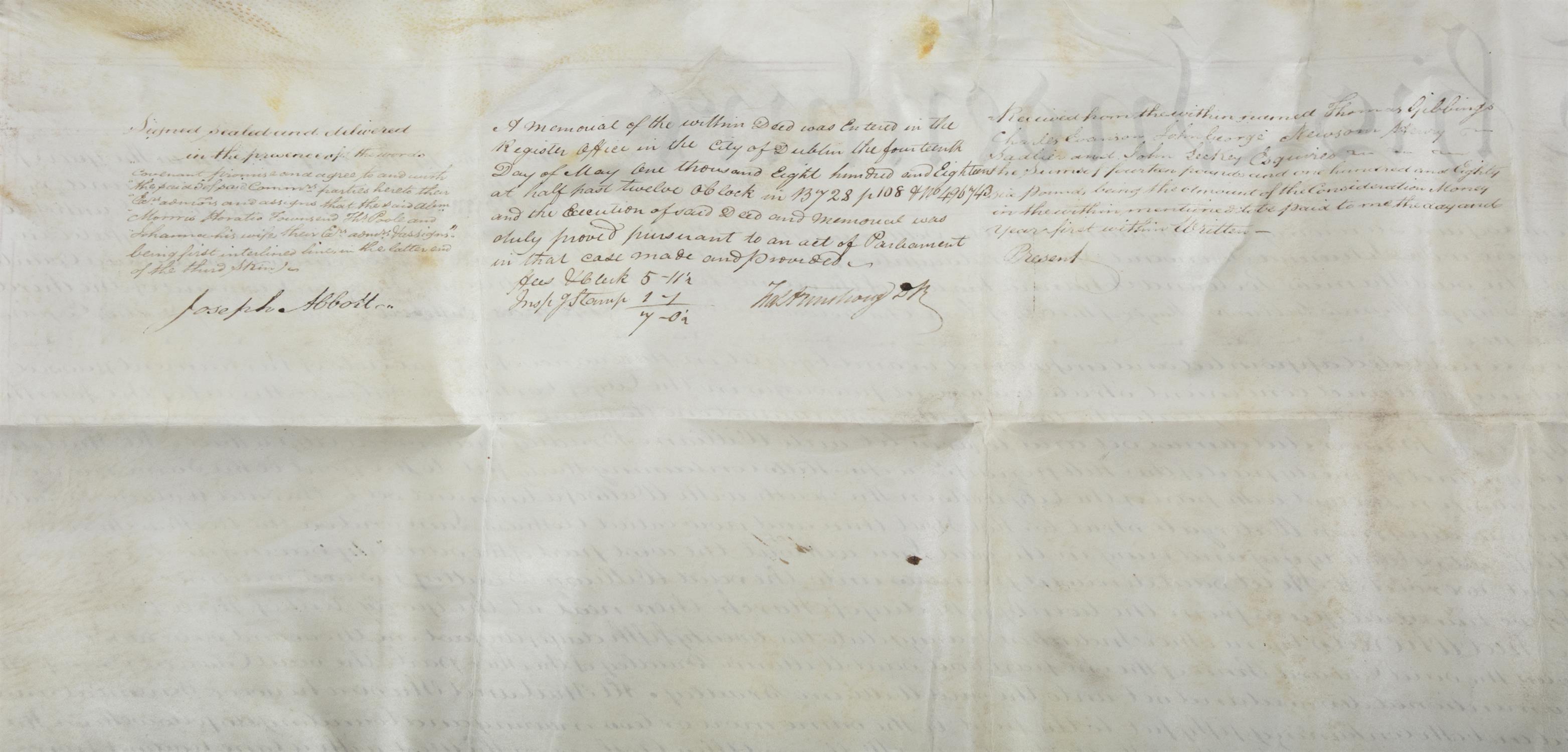 AN IRISH GEORGE III INDENTURE DATED TO 25TH DAY OF MARCH 1818, between Abraham Morris of - Image 5 of 5