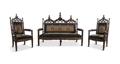 A SUITE OF CHARLES X GOTHIC ROSEWOOD SEAT-FURNITURE Á LA CATHÉDRALE, ATTRIBUTED TO JACOB DESMALTER,