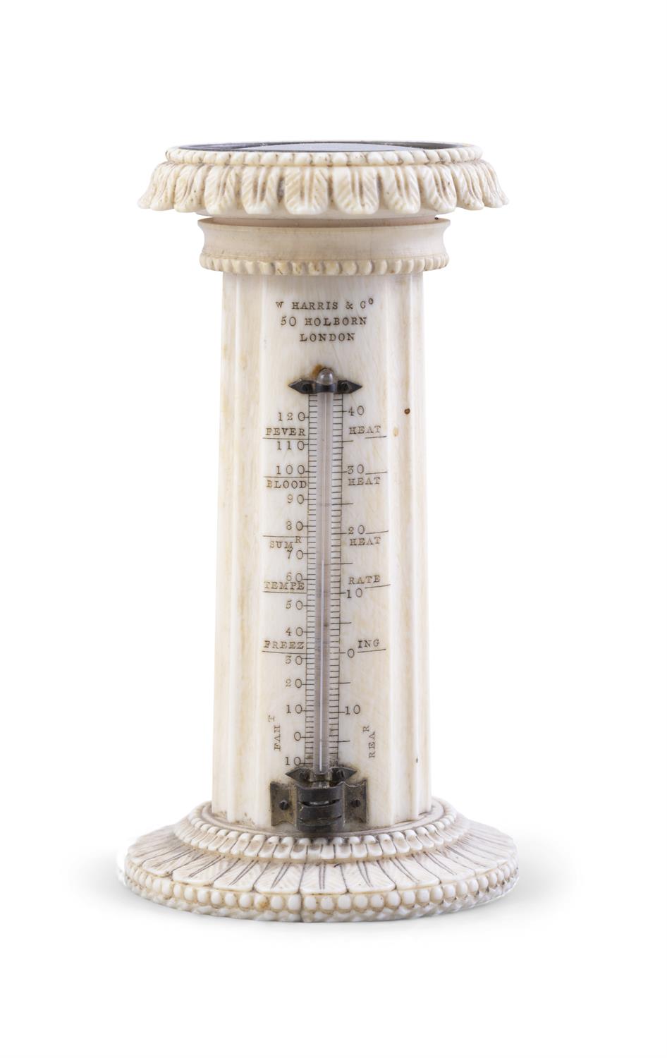 *AN IVORY PEDESTAL DESK THERMOMETER & COMPASS, BY HARRIS & CO, HOLBORN, LONDON in form of fluted - Image 2 of 11