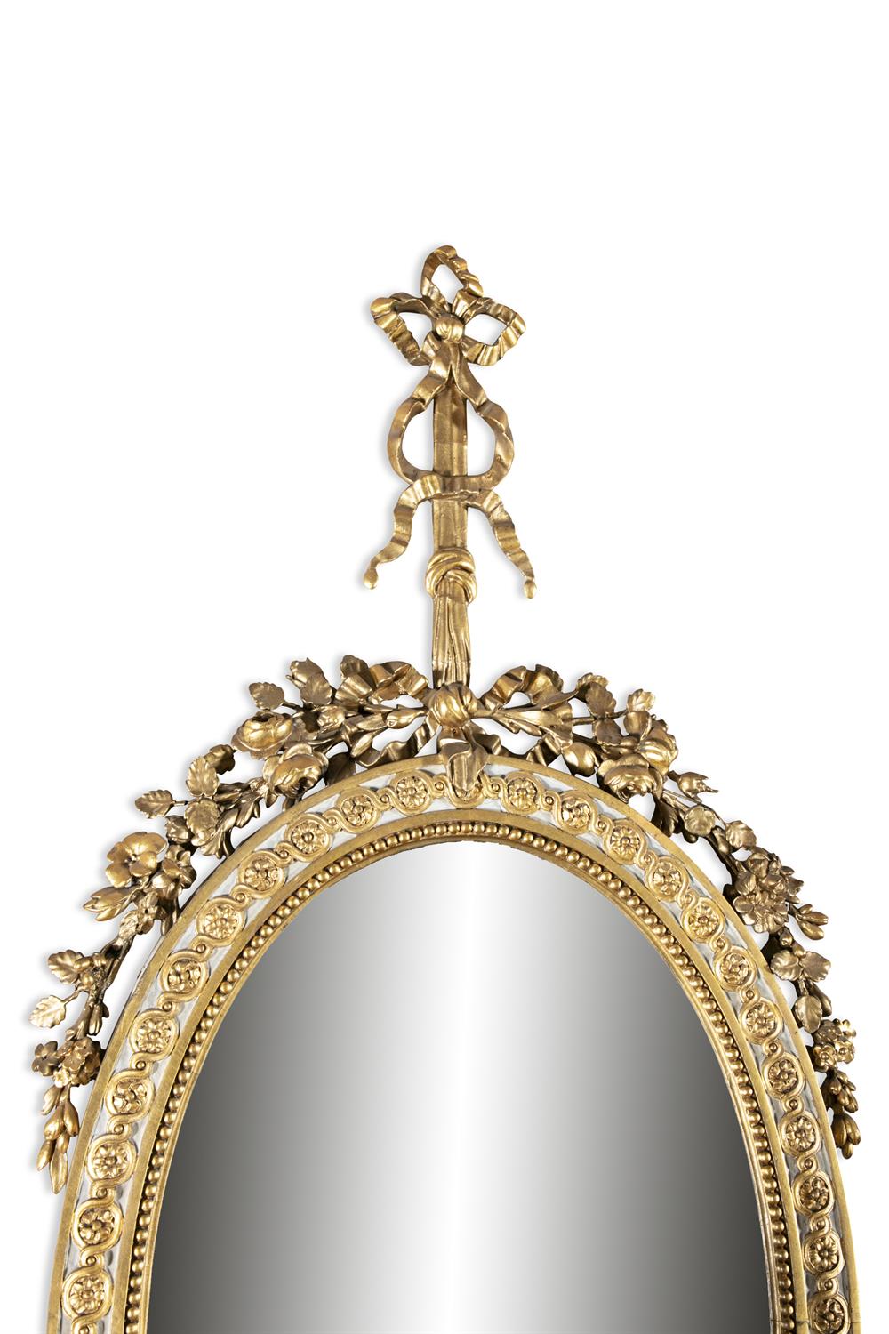 A PAIR OF GILTWOOD CREAM PAINTED GIRANDOLE MIRRORS, 19TH CENTURY each with plain oval plate - Image 2 of 6