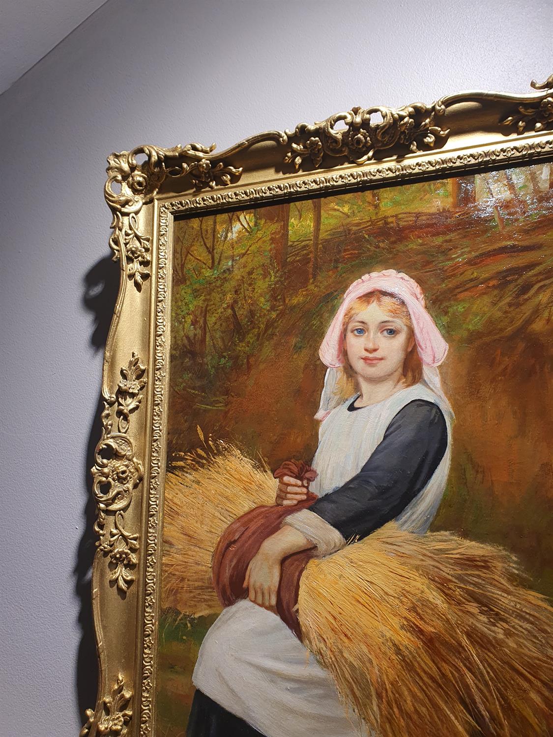 CHARLES SILLEM LIDDERDALE (1830-1895) Portrait of a Country Girl Carrying a Wheatsheaf Oil on - Image 14 of 16