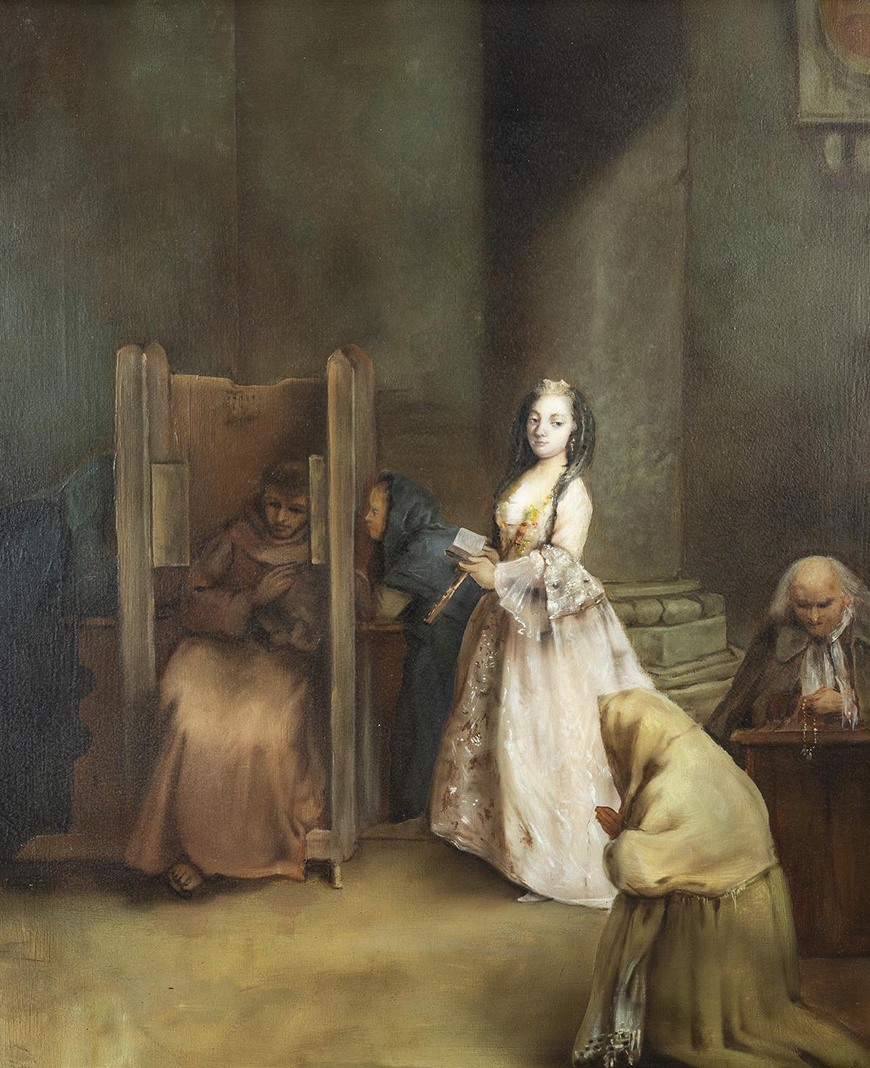 AFTER PIETRO LONGHI (1701-1785) The Confessional Oil on canvas, 62 x 50.5cm - Image 2 of 9