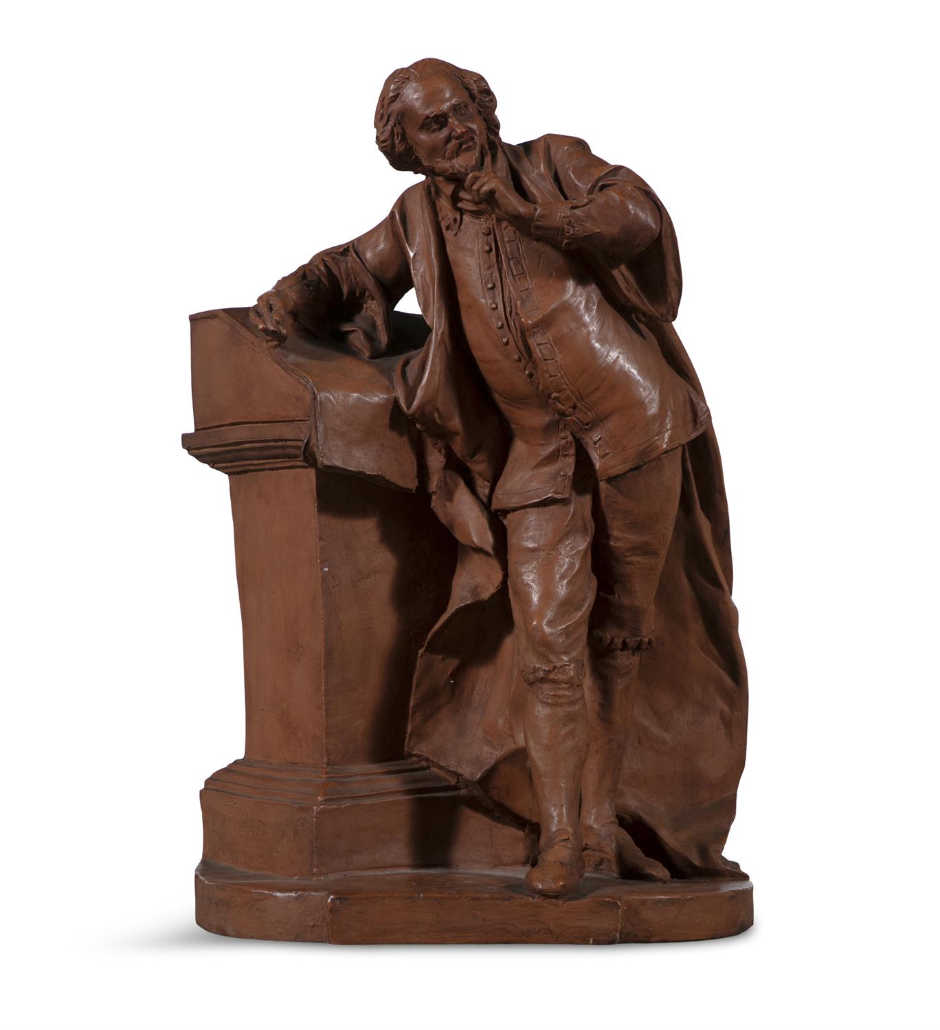 AFTER LOUIS FRANCOIS ROUBILIAC A PAINTED TERRACOTTA MODEL OF WILLIAM SHAKESPEARE signature