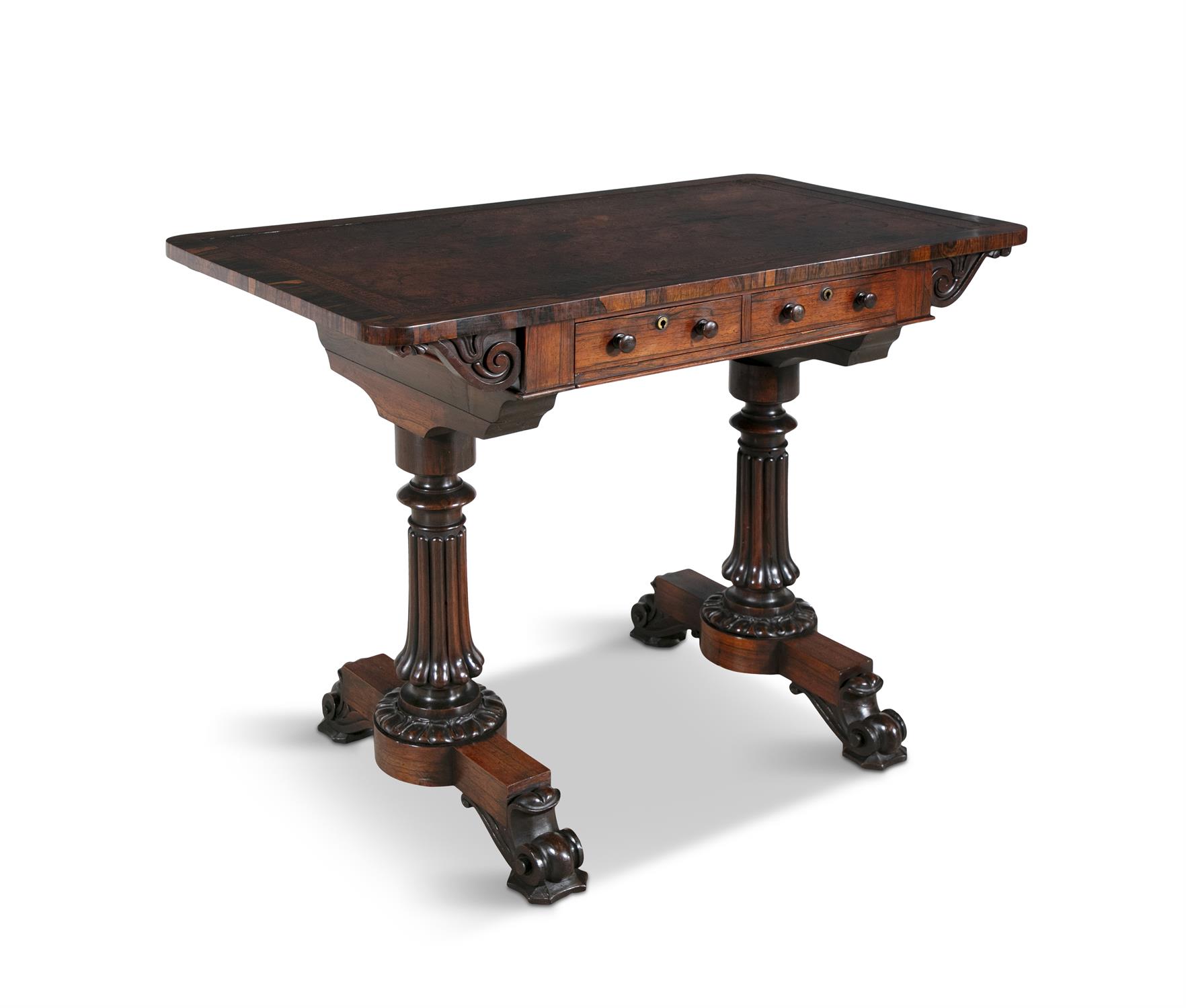 A WILLIAM IV ROSEWOOD WRITING TABLE, the rectangular crossbanded top inset with brown tooled - Image 2 of 22