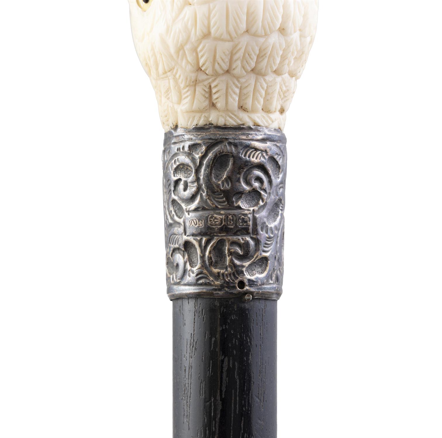 *A WALKING CANE, 19TH CENTURY with carved ivory 'fist handle' top in the shape of parrot's head, - Image 3 of 12