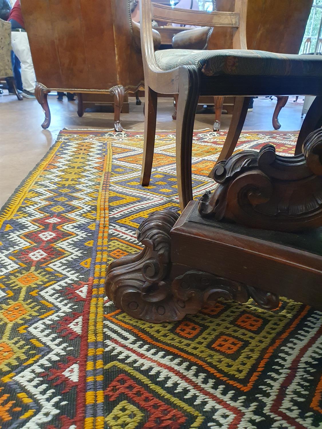 A VICTORIAN ROSEWOOD OCTAGONAL BREAKFAST TABLE, with stepped moulded rim, on carved scroll - Image 9 of 14