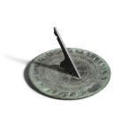 A VICTORIAN BRONZE CIRCULAR SUNDIAL the flattened panel engraved with an outer band of Roman