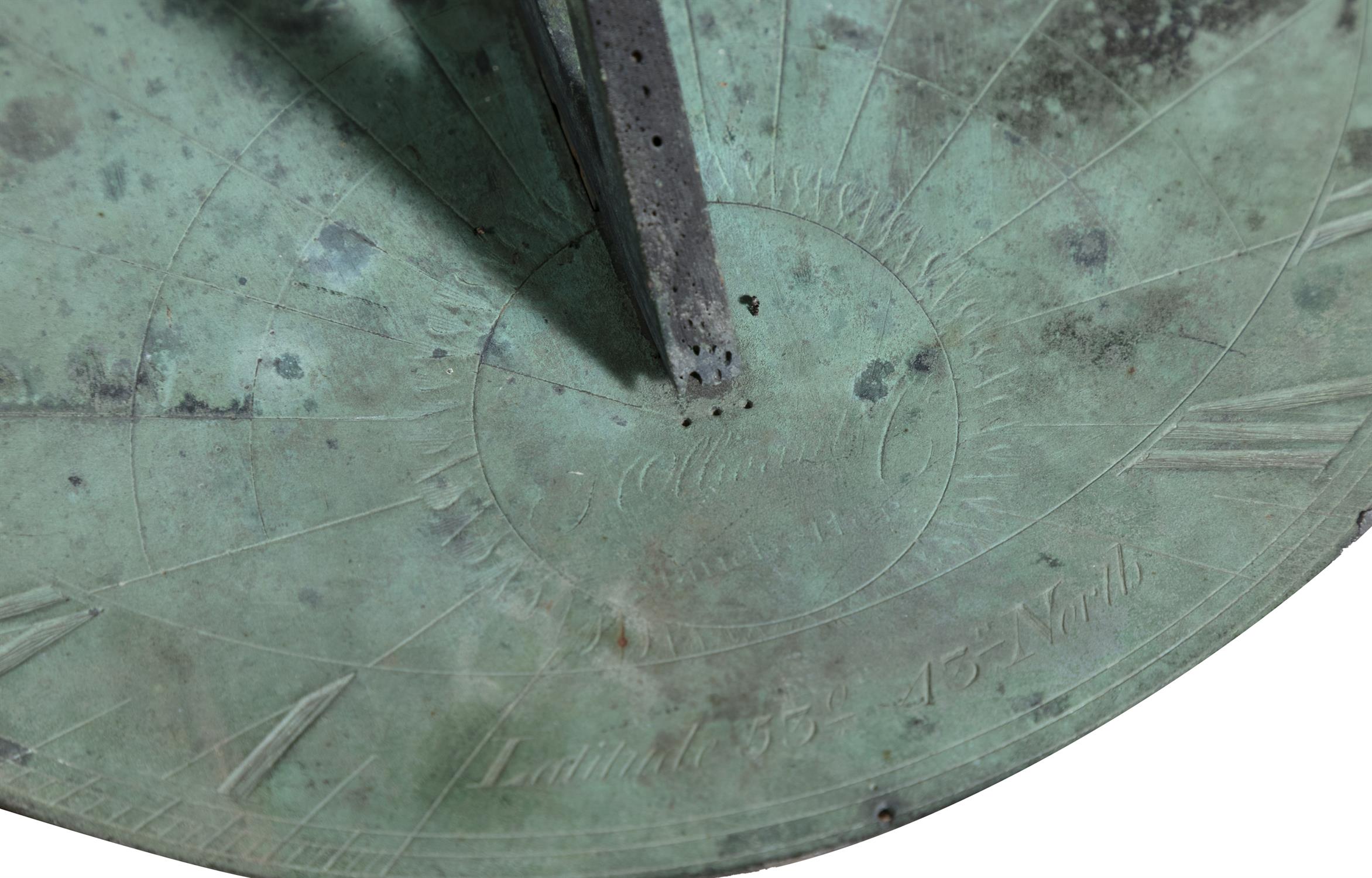 AN ENGRAVED BRONZE CIRCULAR SUNDIAL, SIGNED RICHARD CALROW, 1816 drawn for 53 latitude North, - Image 3 of 3