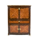 A FRENCH 18TH CENTURY LOUIS QUINZE ORMOLU MOUNTED TULIPWOOD, KINGWOOD AND SATINE PARQUETRY