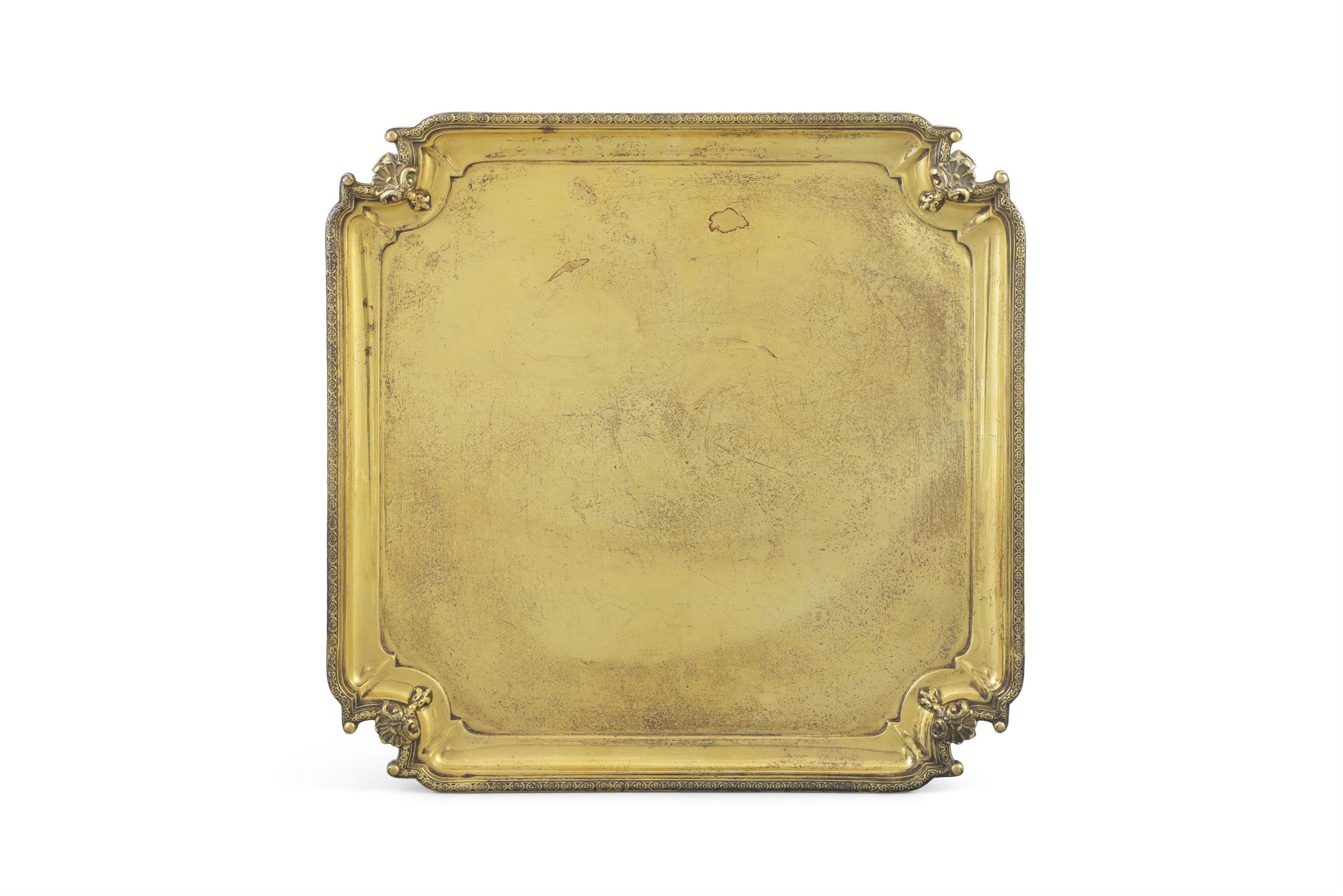 A SILVER GILT SQUARE SALVER IN THE STYLE OF DE LAMÉRIE, Birmingham c.1923, maker's mark of Adie - Image 2 of 2