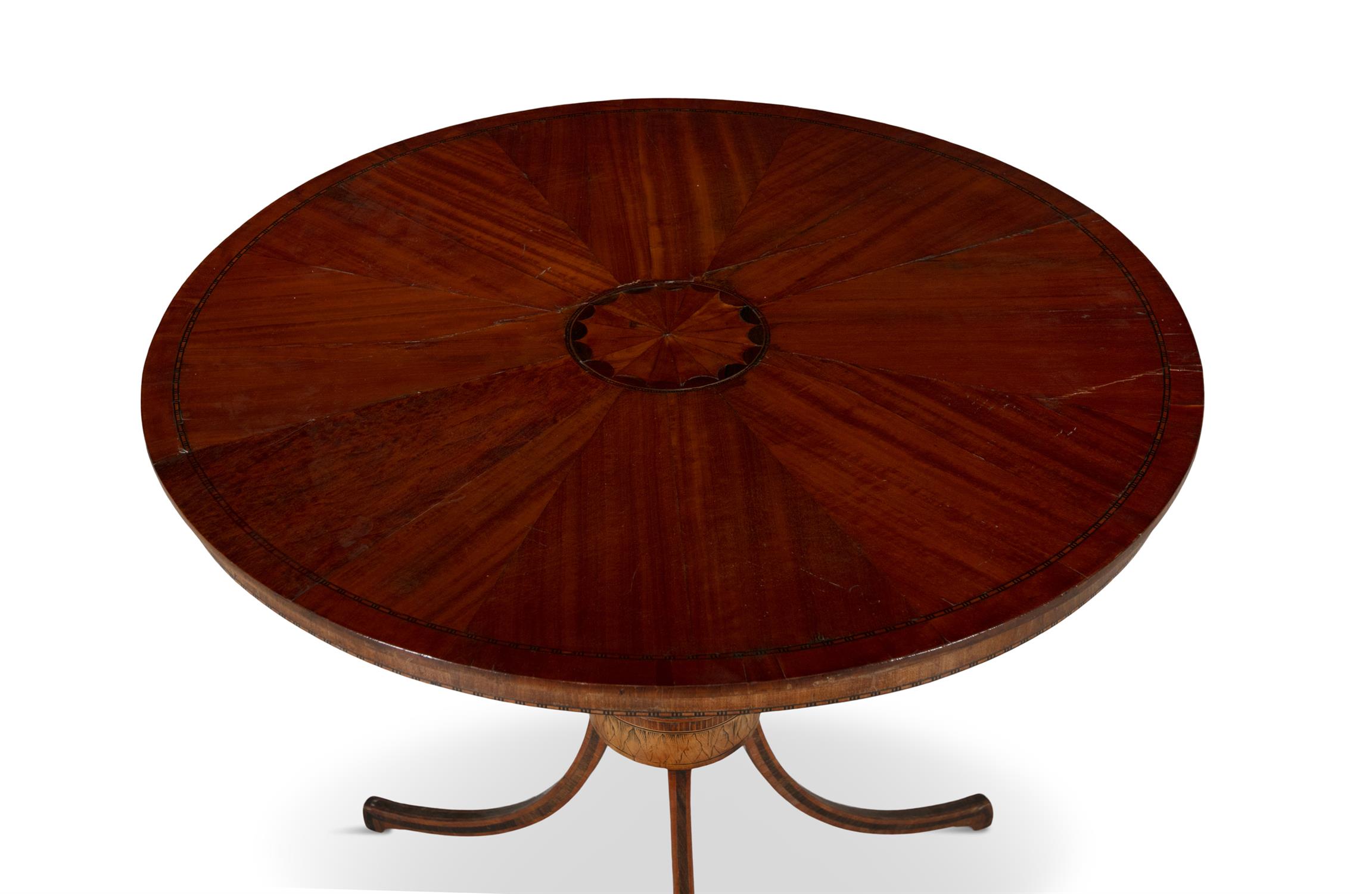 A MAHOGANY AND SATINWOOD INLAID CENTRE TABLE, LATE 18TH CENTURY, the top with central paterae - Image 3 of 4