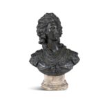 A FRENCH BRONZE BUST OF MARIE ANTOINETTE, 19TH CENTURY on marble socle, bust and socle 32cm