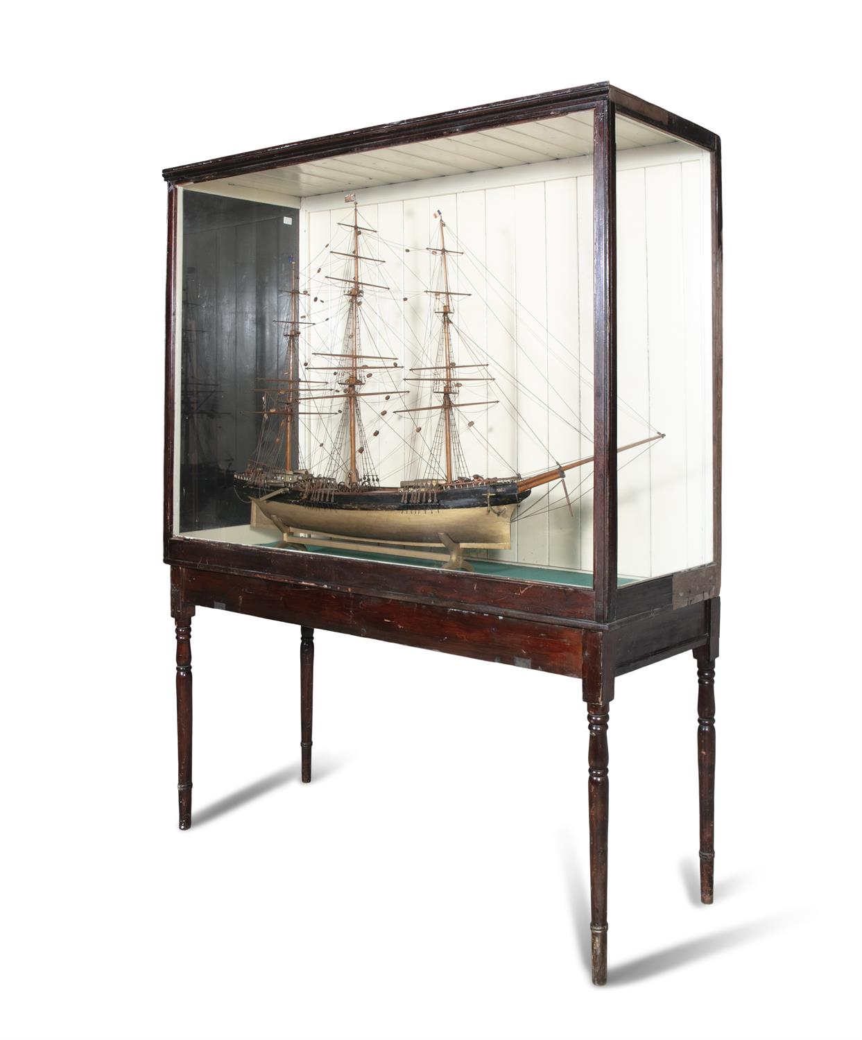 A LARGE FULL HULL THREE-MAST SHIP MODEL, LATE 19TH CENTURY contained within a glazed case, - Image 2 of 24