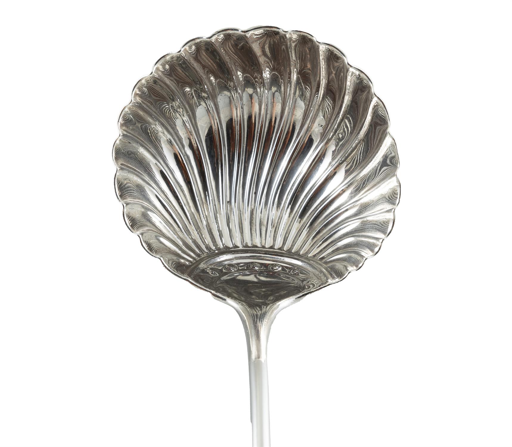 A GEORGE III SILVER SOUP LADLE, London c. 1760, with plain taper handle and scallop shell bowl - Image 2 of 3