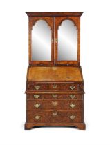A FINE GEORGE I BURR MAPLE BUREAU BOOKCASE in the manner of Coxed & Woster, in three sections,