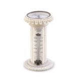 *AN IVORY PEDESTAL DESK THERMOMETER & COMPASS, BY HARRIS & CO, HOLBORN, LONDON in form of fluted