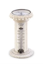 *AN IVORY PEDESTAL DESK THERMOMETER & COMPASS, BY HARRIS & CO, HOLBORN, LONDON in form of fluted
