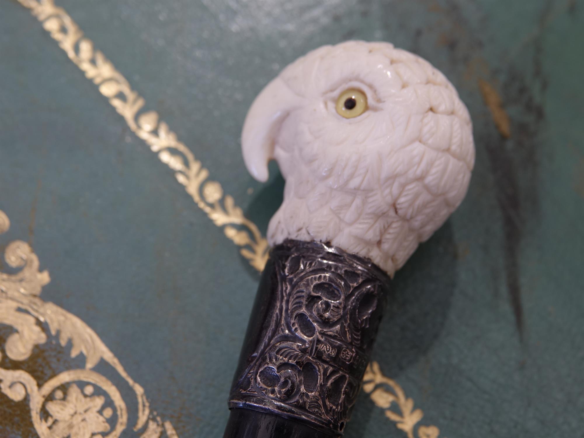 *A WALKING CANE, 19TH CENTURY with carved ivory 'fist handle' top in the shape of parrot's head, - Image 9 of 12