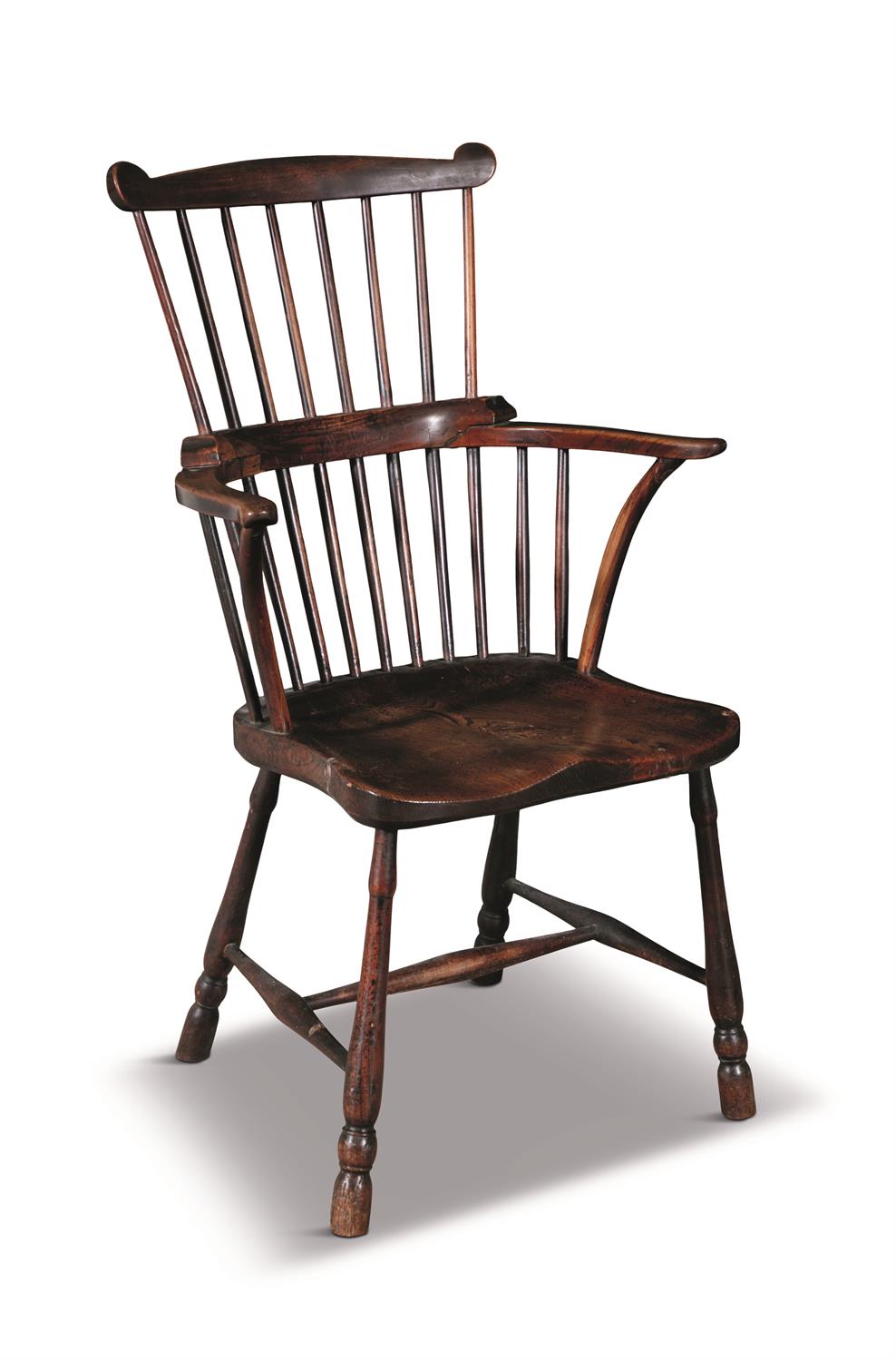 AN ELM COMB-BACK WINDSOR CHAIR, PHILADELPHIA LATE 18TH/EARLY 19TH CENTURY shaped top rail above - Image 2 of 4