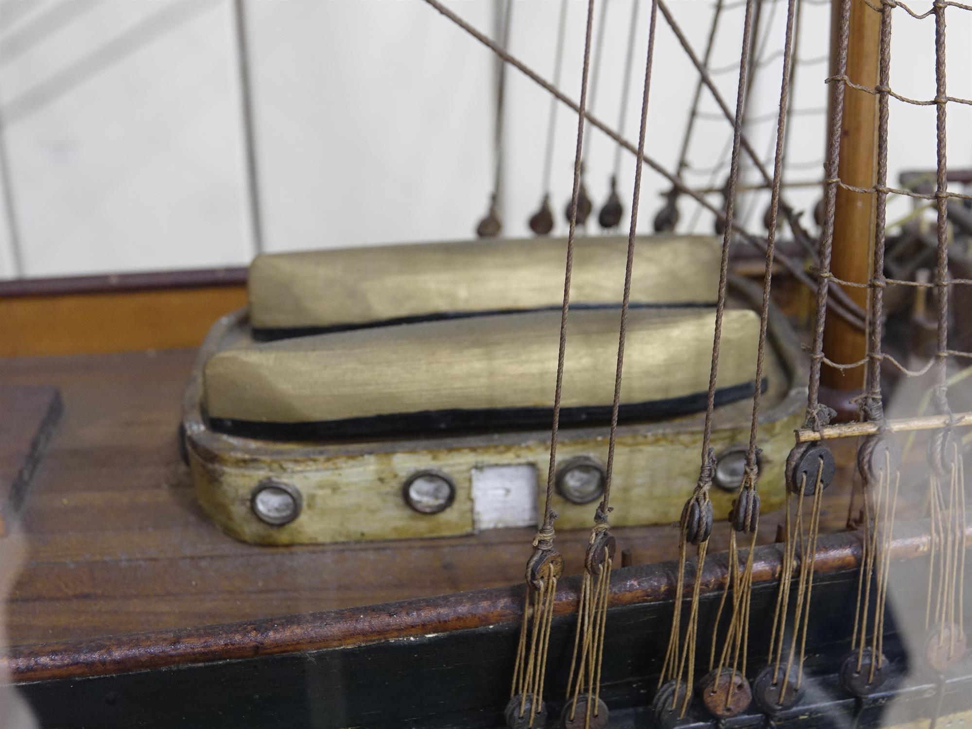 A LARGE FULL HULL THREE-MAST SHIP MODEL, LATE 19TH CENTURY contained within a glazed case, - Image 20 of 24