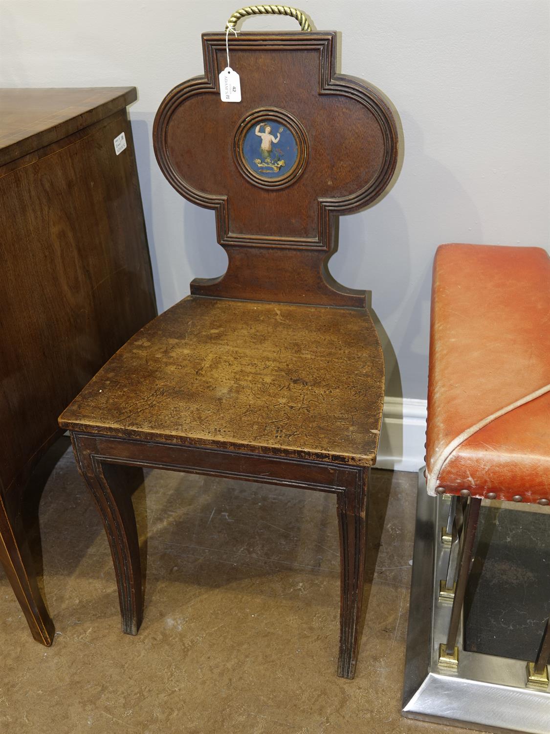 A PAIR OF REGENCY MAHOGANY HALL CHAIRS, each quatrefoil back with brass rope-twist handles - Image 5 of 15