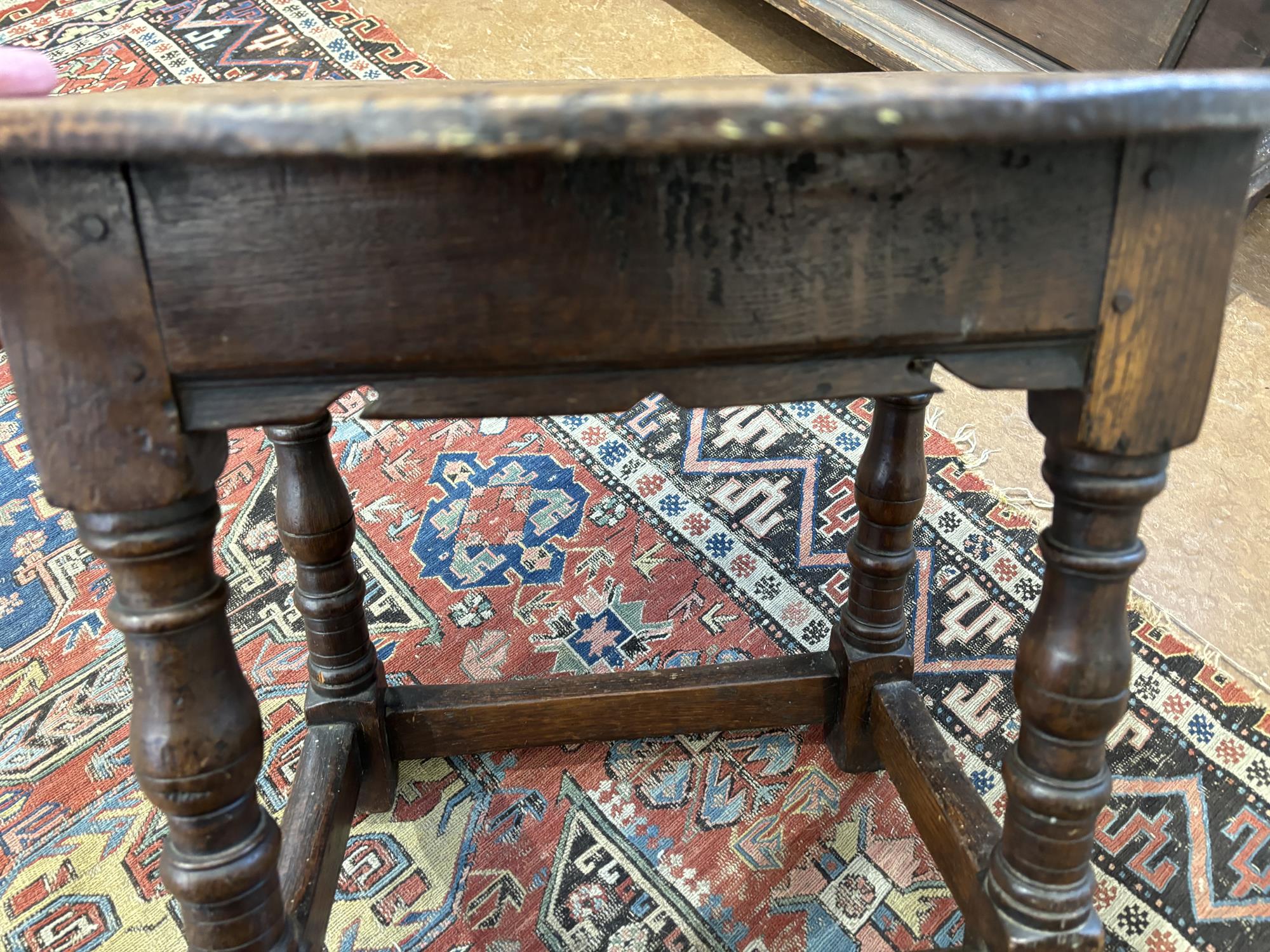 AN OAK JOINT STOOL, PENNSYLVANIA, LATE 17TH/EARLY 18TH CENTURY the circular top above a shaped - Image 8 of 8