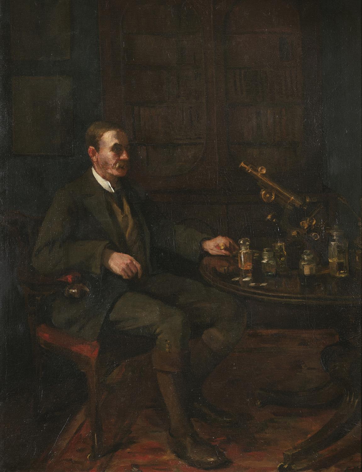 EVA HENRIETTA HAMILTON (1876 - 1960) Portrait for a Gentleman seated at a Table with a Microscope - Image 2 of 3