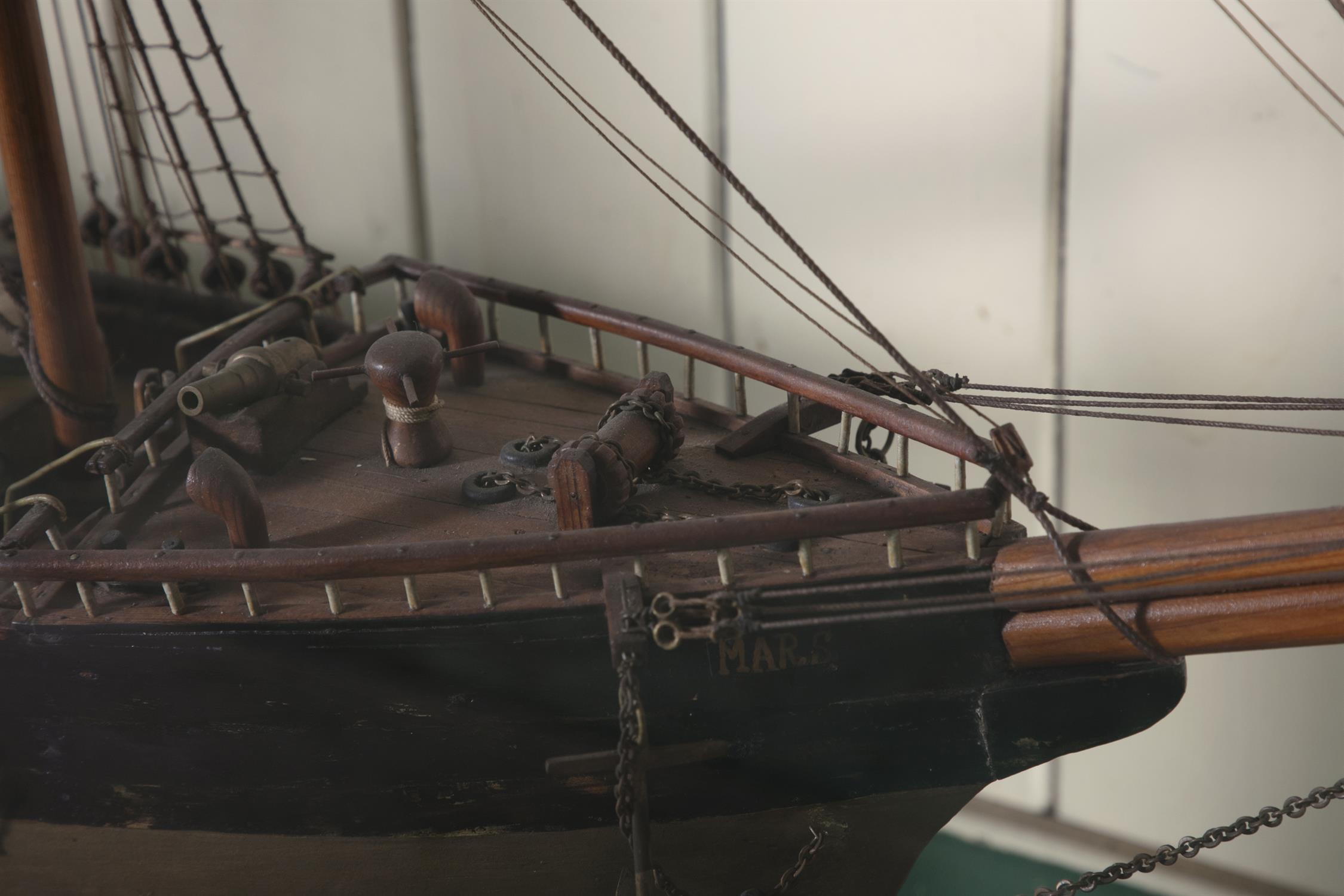 A LARGE FULL HULL THREE-MAST SHIP MODEL, LATE 19TH CENTURY contained within a glazed case, - Image 6 of 24